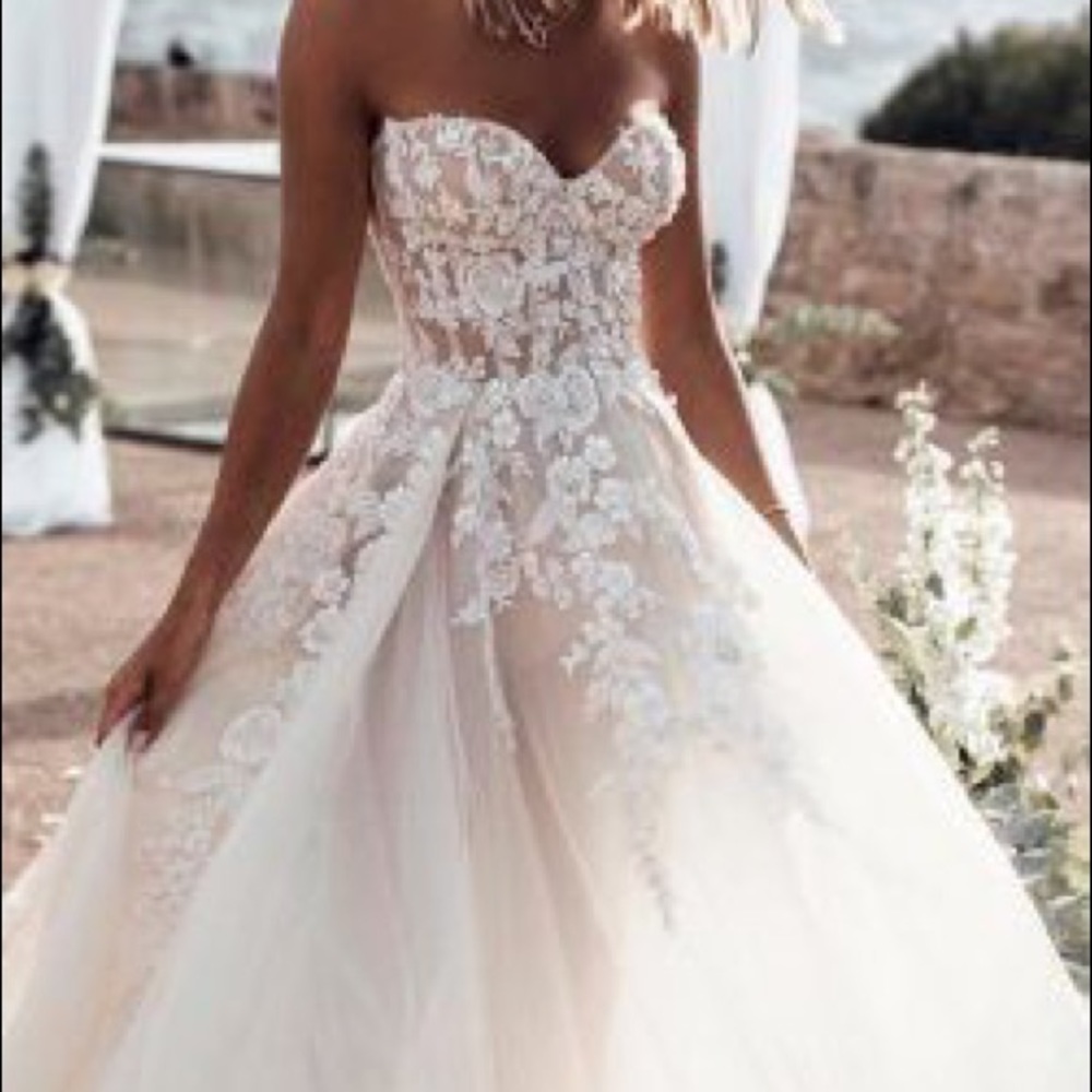 White and neutral/nude Wedding dress. NEVER WORN.